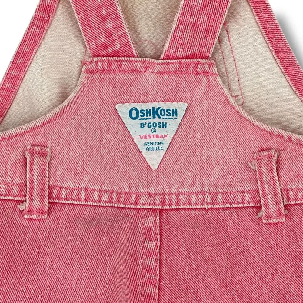 Vtg Osh Kosh B'Gosh Vestback Pink Acid Wash Pleated Overall Bibs Size 12 Months